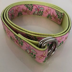 Douglas Paquette Providence, Rhode Island Fabric D-Ring Dragonfly Pink Belt